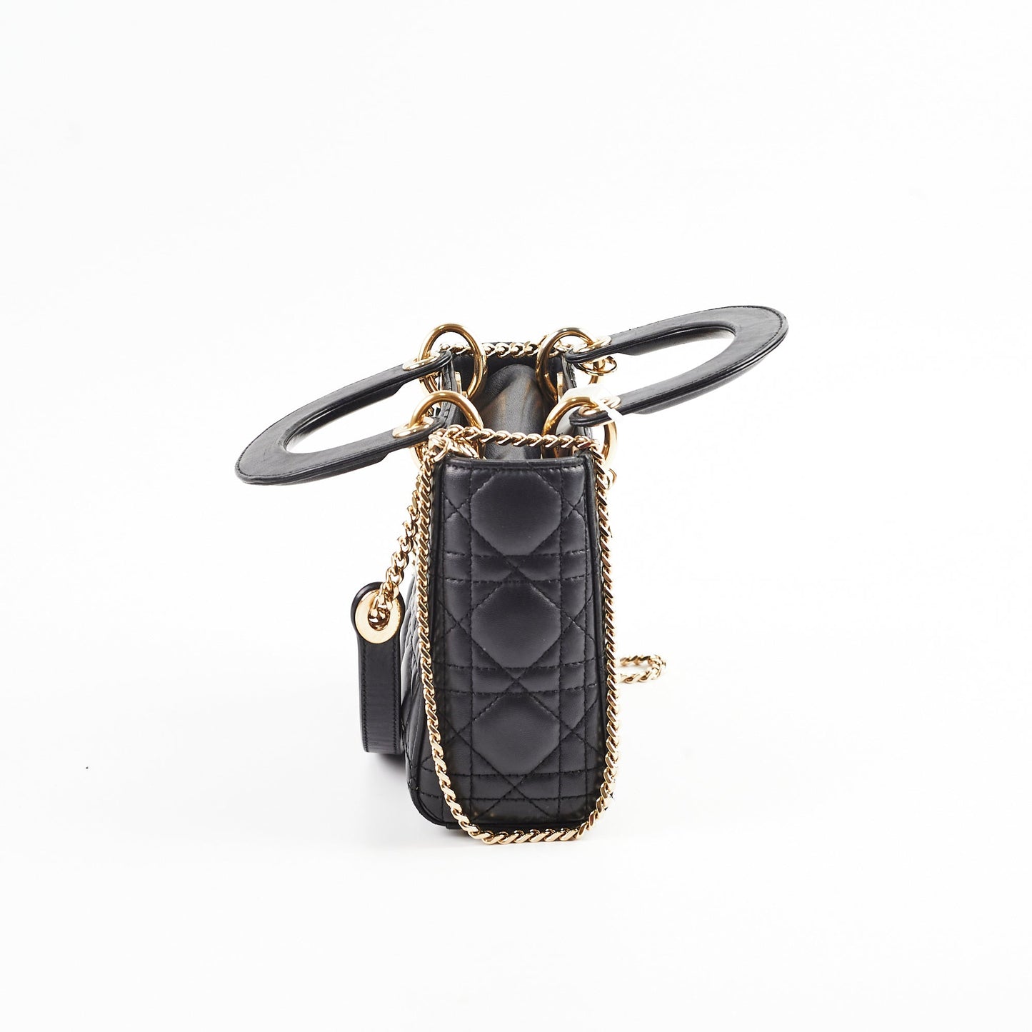 Dior Christian Lady Cannage Way Handbag Leather Black Mini Crossbody Bag