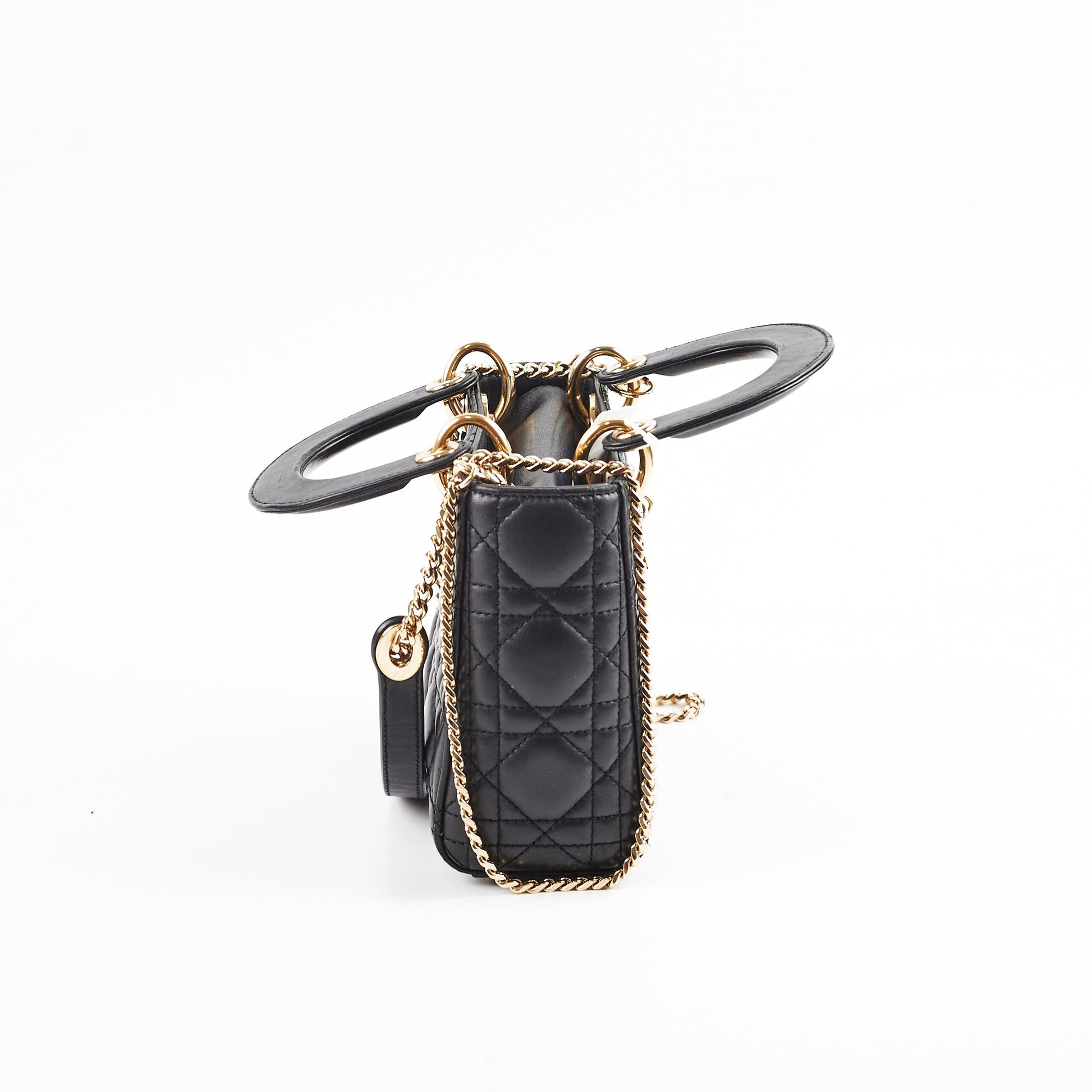 Dior Christian Lady Cannage Way Handbag Leather Black Mini Crossbody Bag