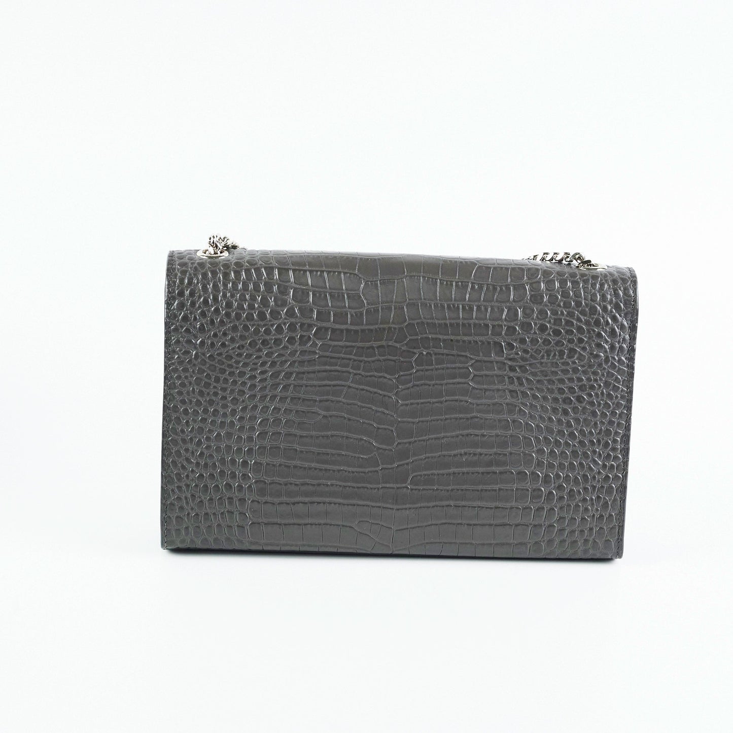 YSL Saint Laurent Kate Grey Croc Bag Gray Medium Embossed Crossbody Bag