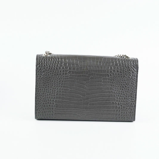 YSL Saint Laurent Kate Grey Croc Bag Gray Medium Embossed Crossbody Bag