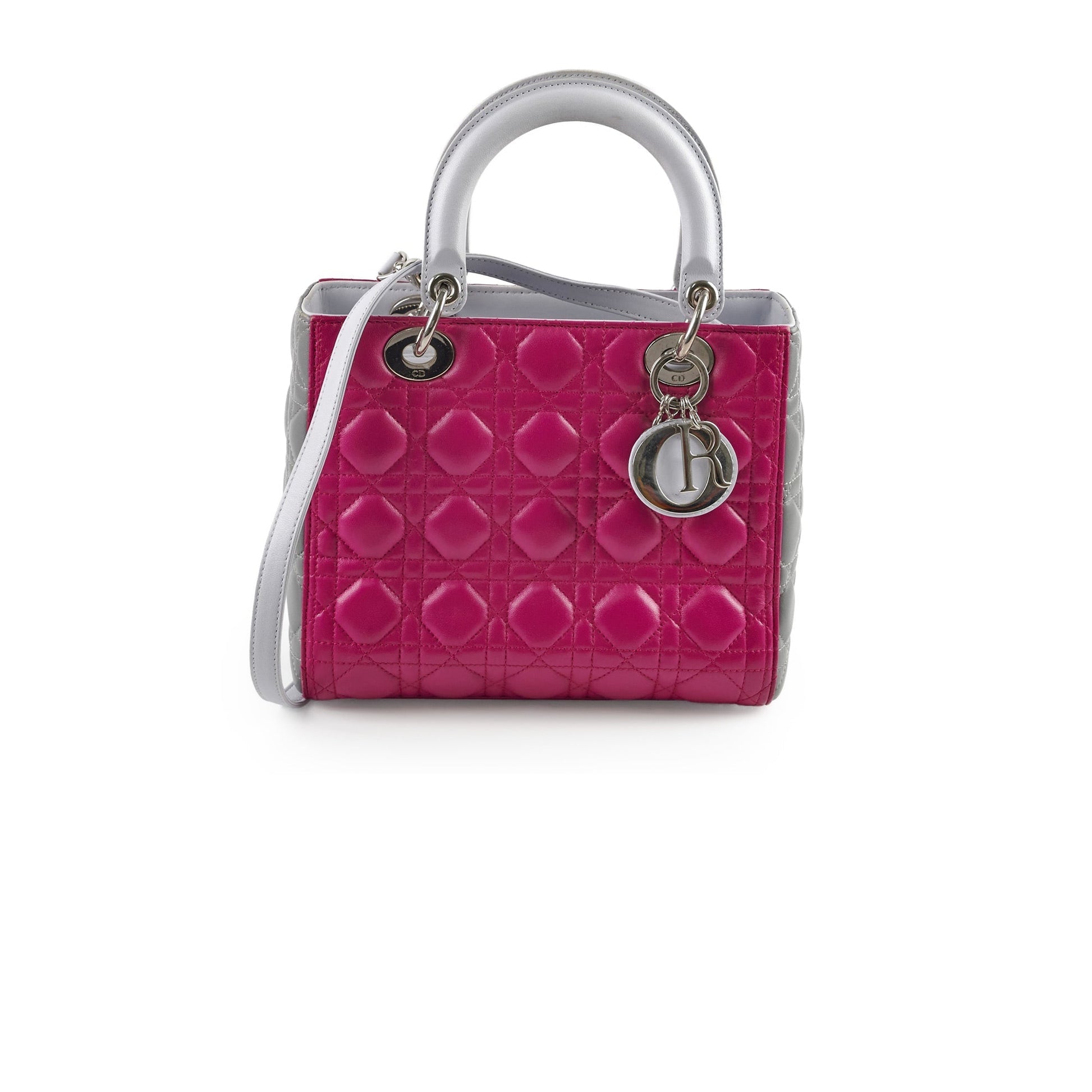 Dior Christian Lady Bicolour Grey Crossbody Bag Gray Purple Medium