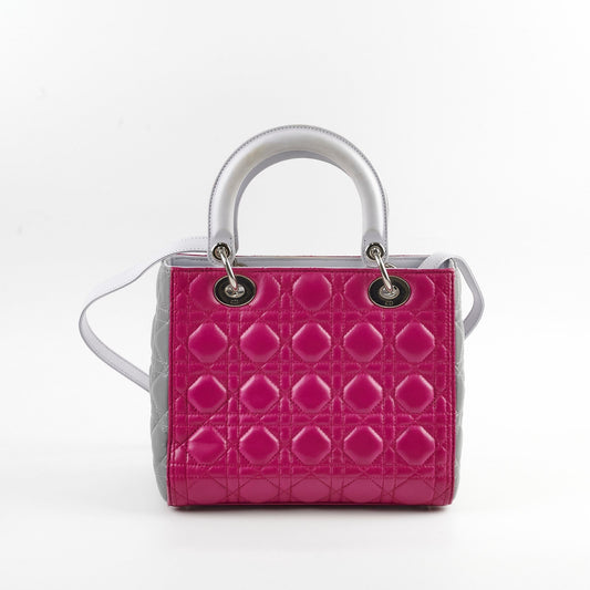 Dior Christian Lady Bicolour Grey Crossbody Bag Gray Purple Medium