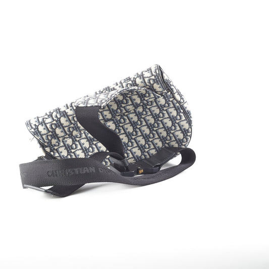 Dior Saddle Bag And Oblique Jacquard Black Beige Crossbody Bag