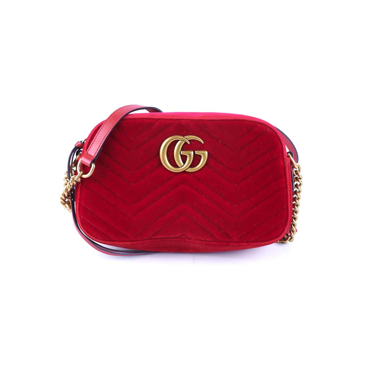 Gucci Velvet Marmont Camera Bag Red Small Crossbody Bag