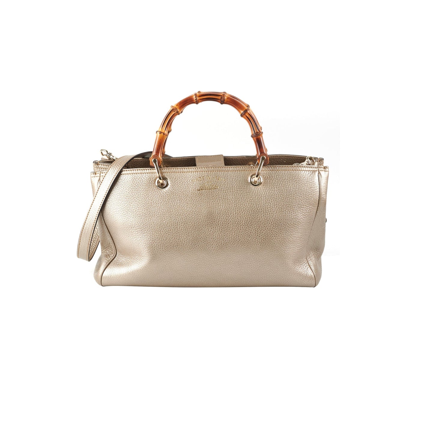Gucci Bamboo Shopper Satchel Bag Leather Gold Shoulder Bag