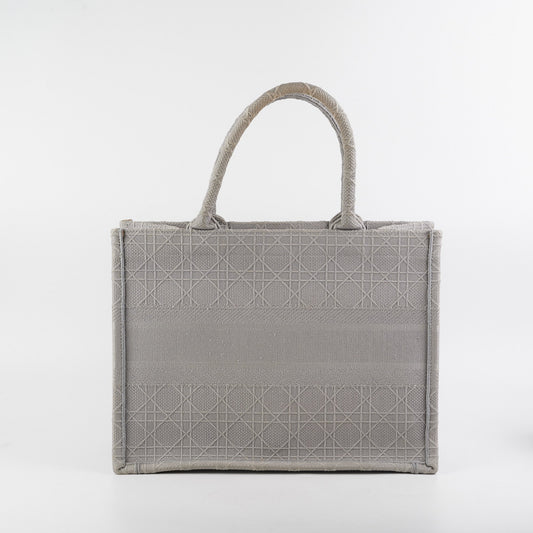 Dior Book Tote Cannage Grey Gray Medium Embroidered Tote Bag