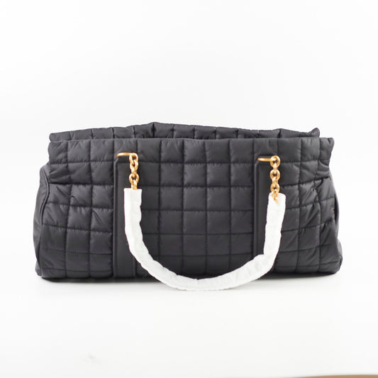 YSL Saint Laurent Gloria Tote Nylon Quilted Black Shoulder Bag