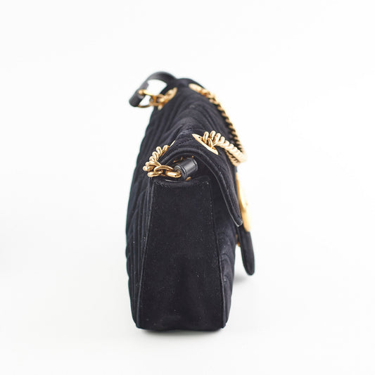 Gucci Marmont Shoulder Bag Suede Black Crossbody Bag