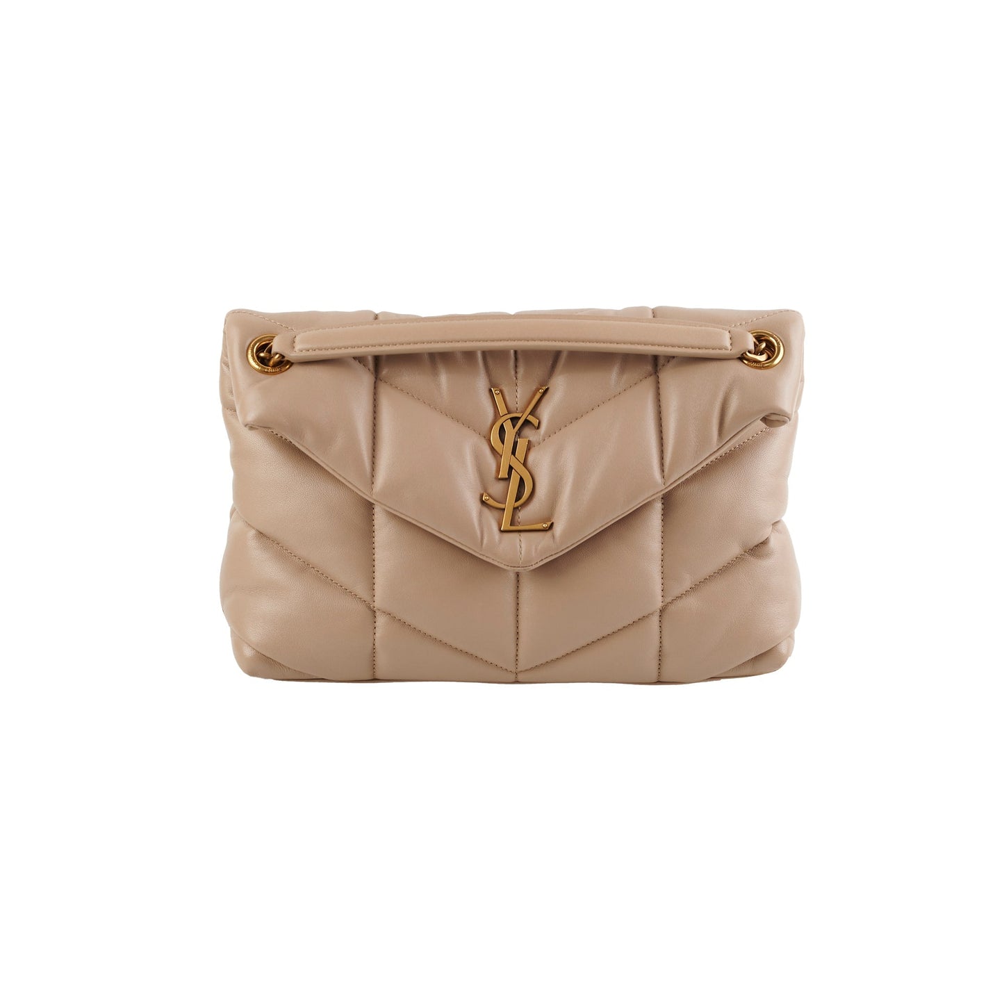 YSL Saint Laurent Puffer Lou Shoulder Bag Beige Small