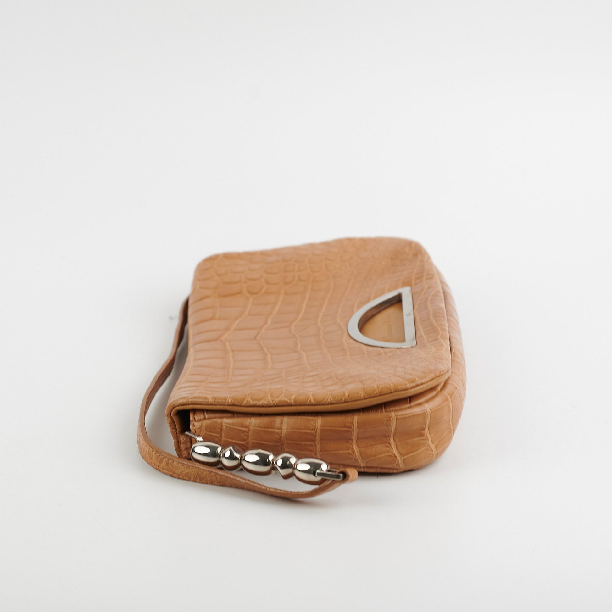 Dior Malice Croc Shoulder Bag Tan Embossed
