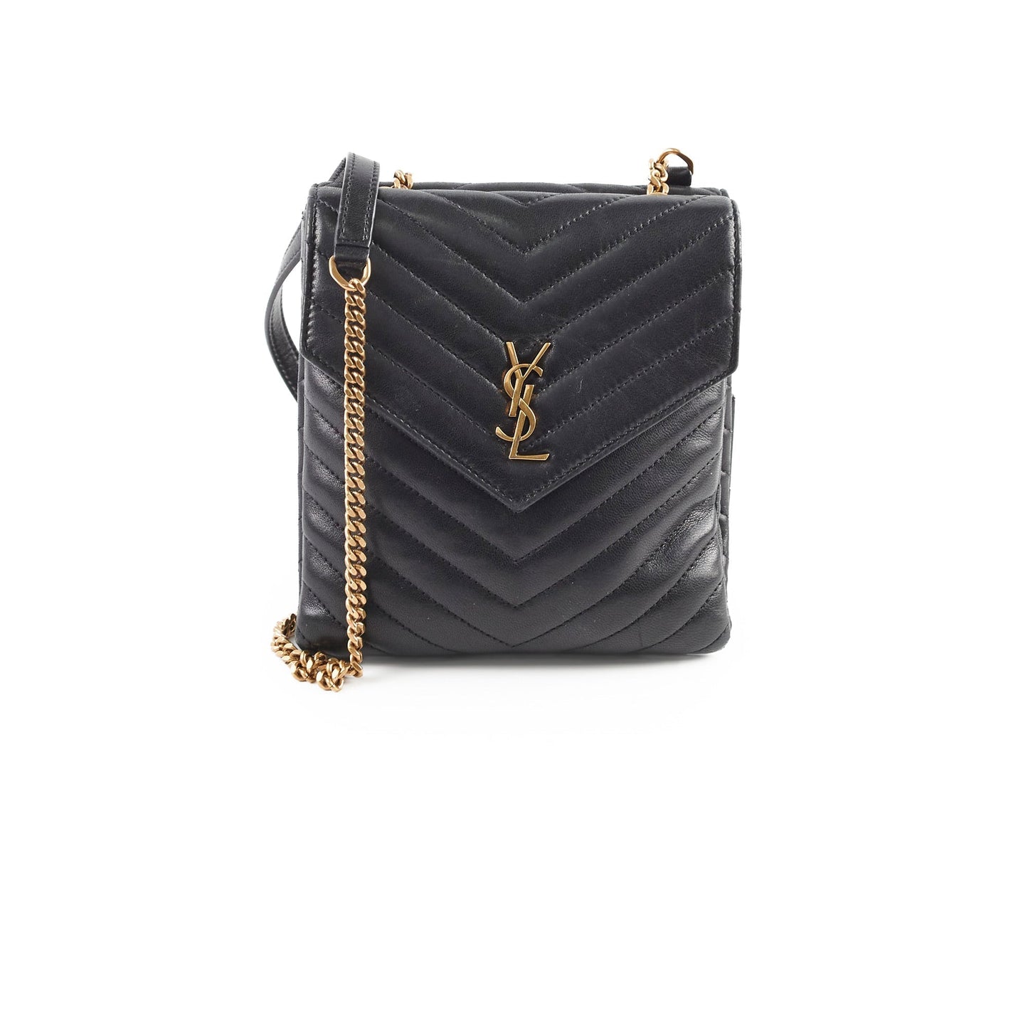 YSL Saint Laurent Double Crossbody Bag Leather Quilted Black