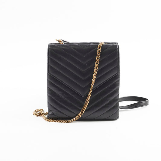 YSL Saint Laurent Double Crossbody Bag Leather Quilted Black