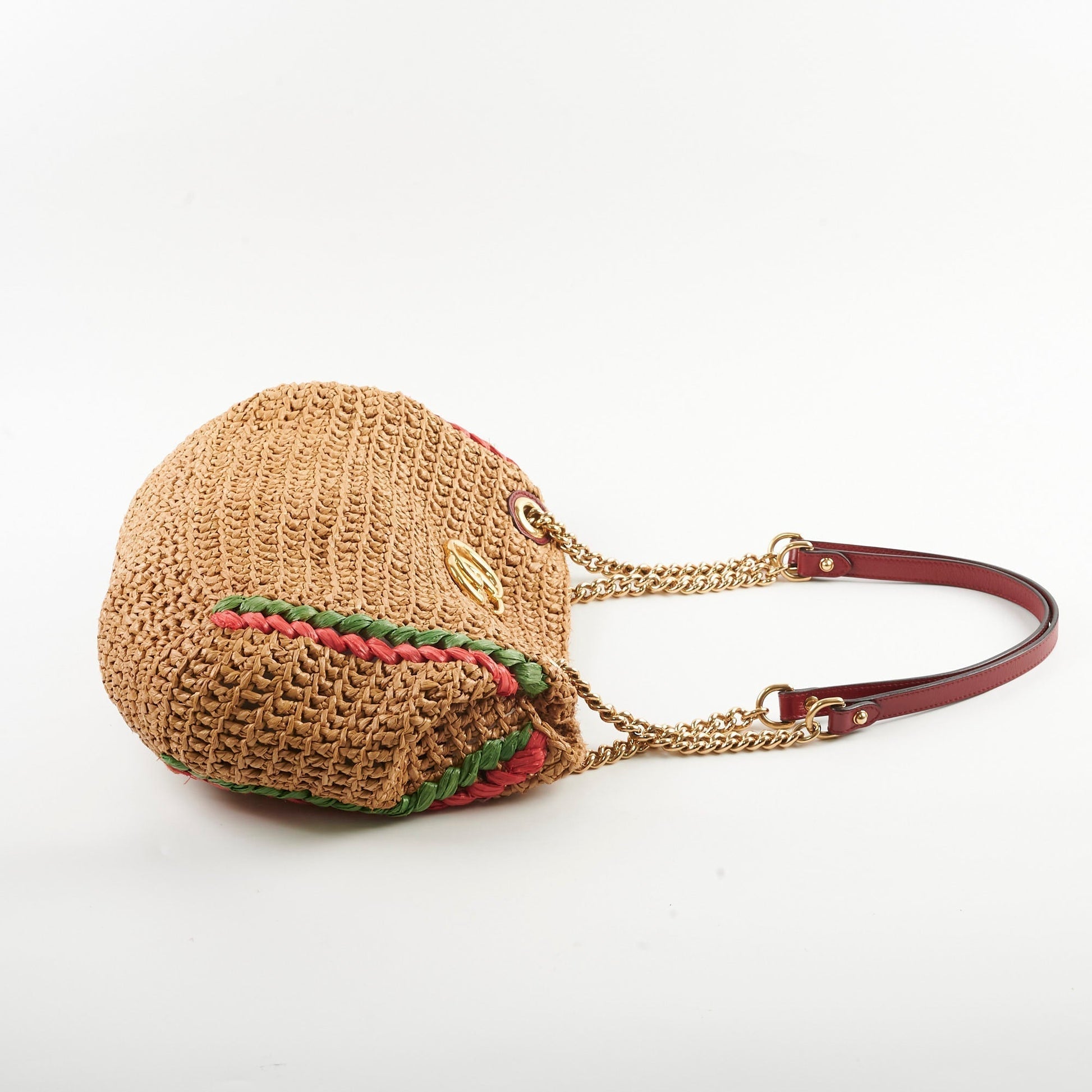 Gucci Marmont Limited Edition Chain Tote Natural Raffia Red Shoulder Bag