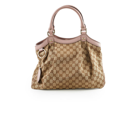 Gucci Sukey Bag Biege Canvas Pink Shoulder Bag