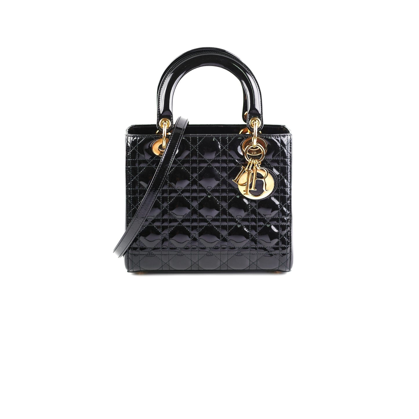 Dior Christian Lady Bag Patent Black Medium Shoulder Bag
