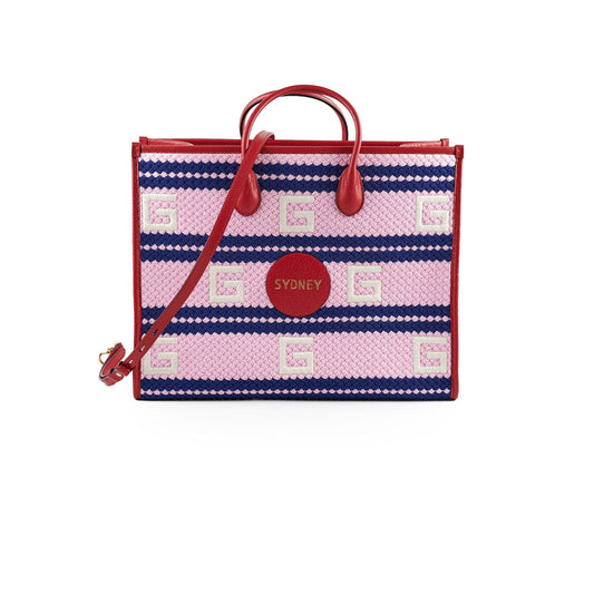 Gucci Fabric Embroidered Sydney Tote Bag Blue Shoulder Bag