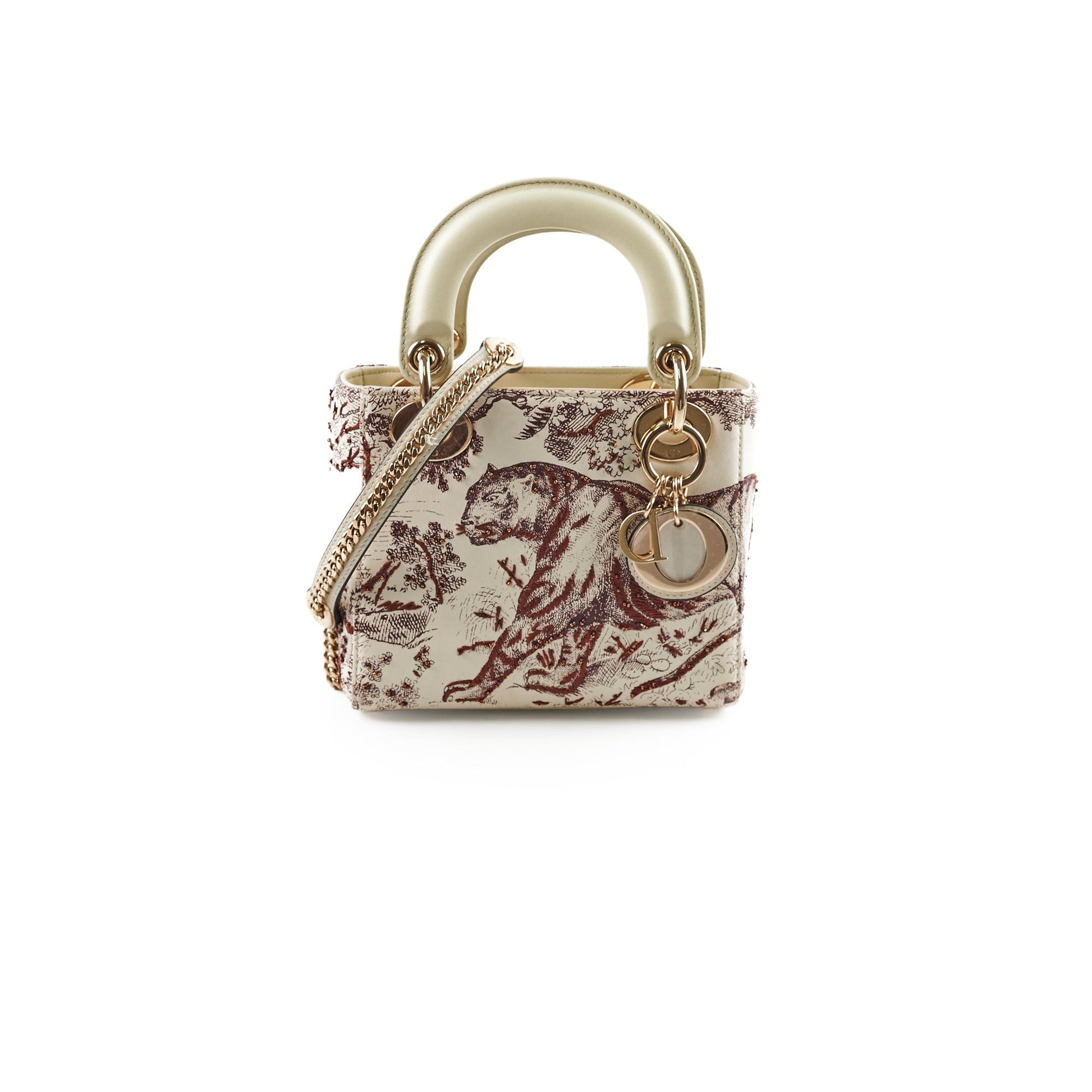 Dior Christian Lady Calfskin Limited Edition Bag Ivory Burgundy Mini Embroidered Crossbody Bag