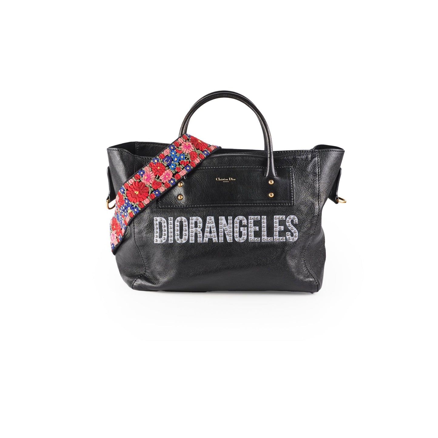Dior Christian angeles Studded Tote Leather Black Tote Bag