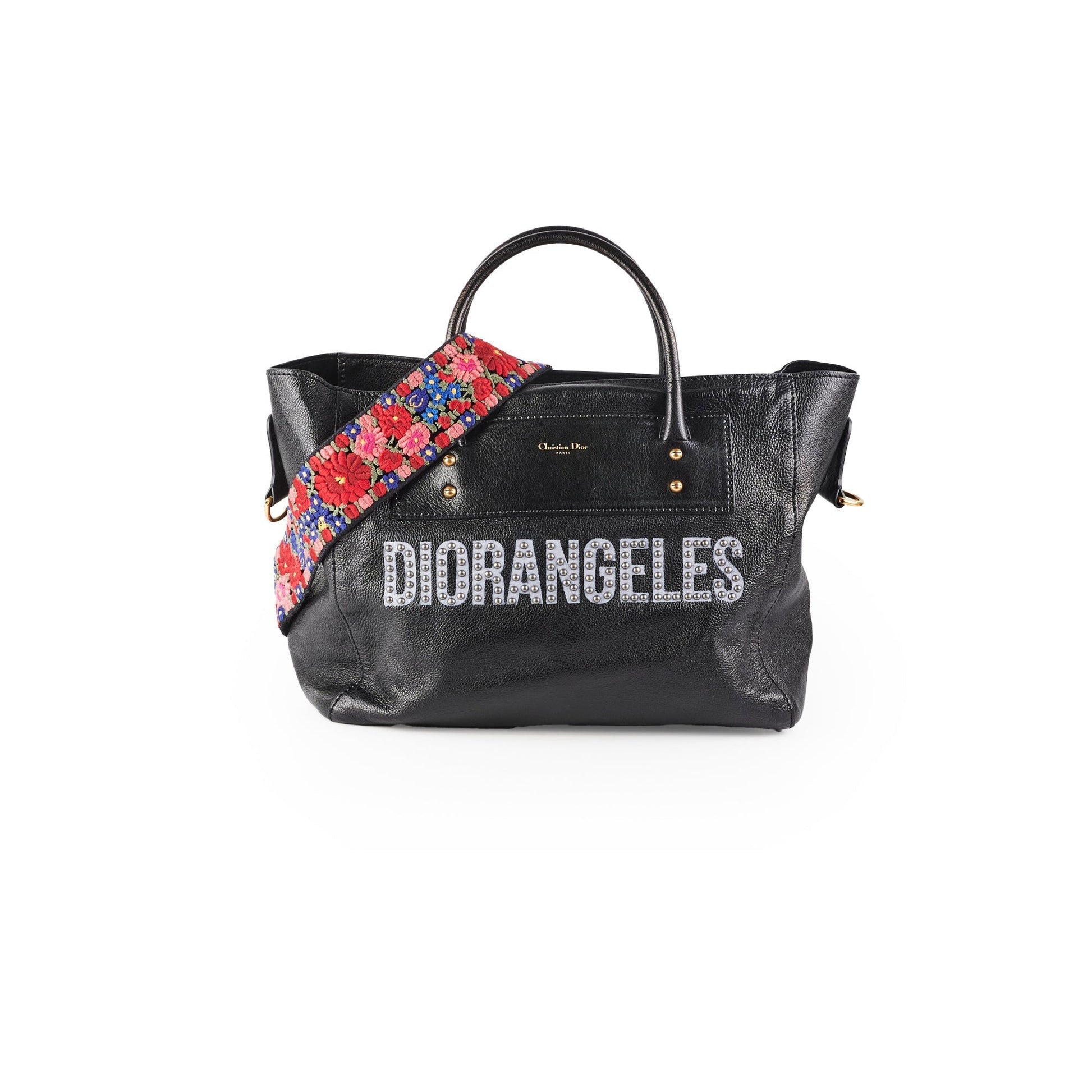 Dior Christian angeles Studded Tote Leather Black Tote Bag