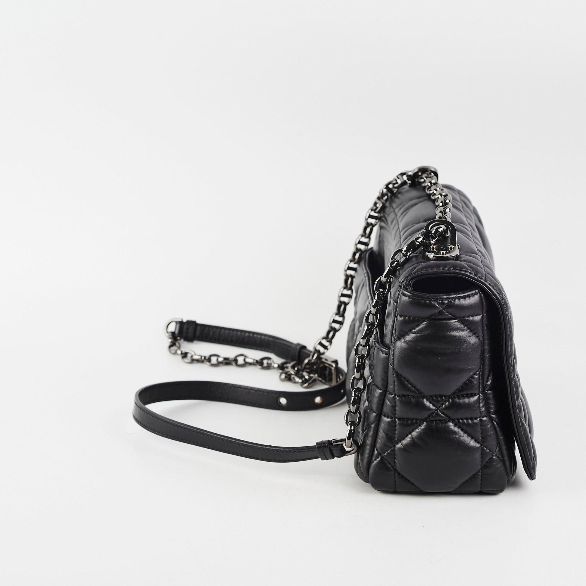 Dior Christian Macrocannage Caro Crossbody Bag Black Medium
