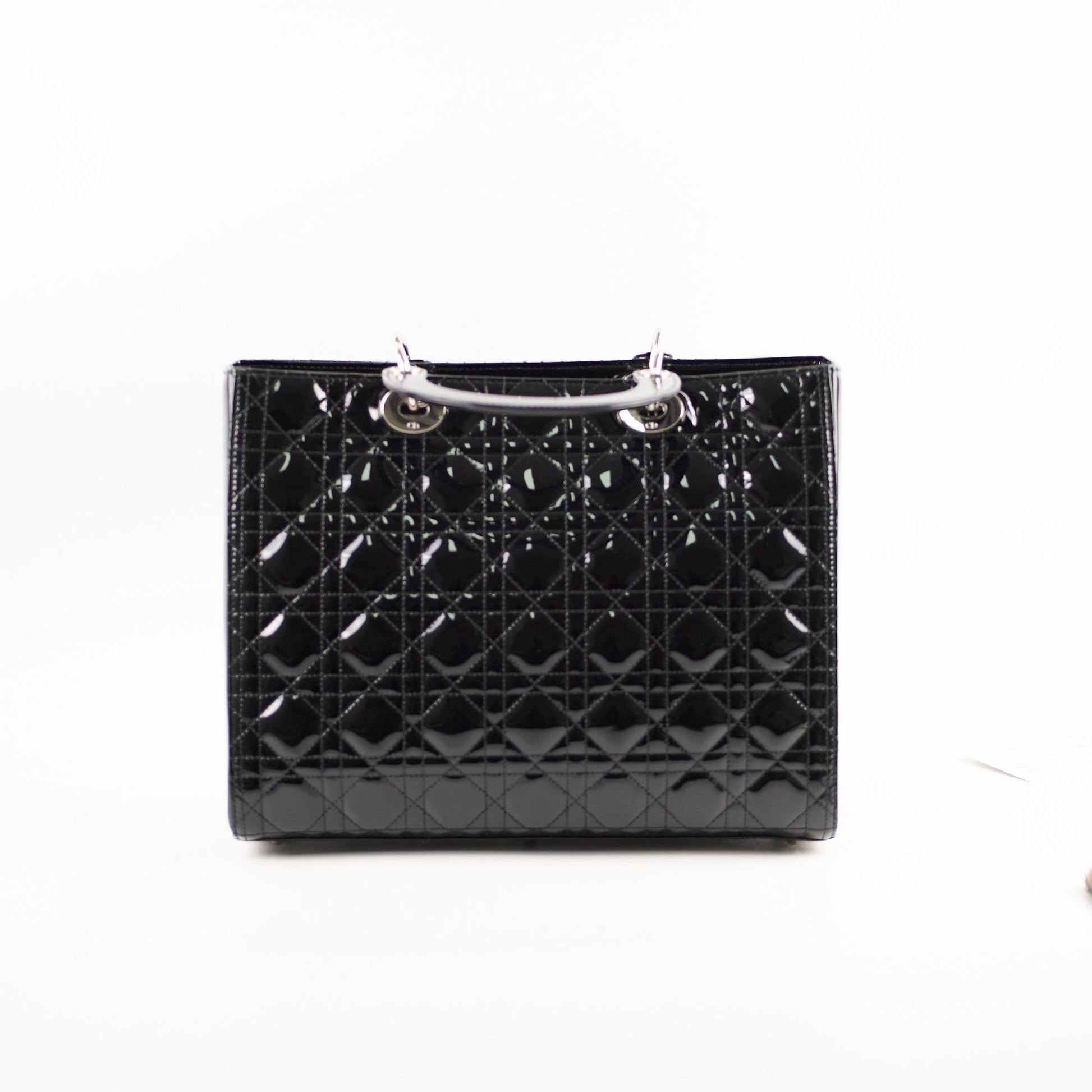 Dior Christian Lady Crossbody Bag Patent Black Large
