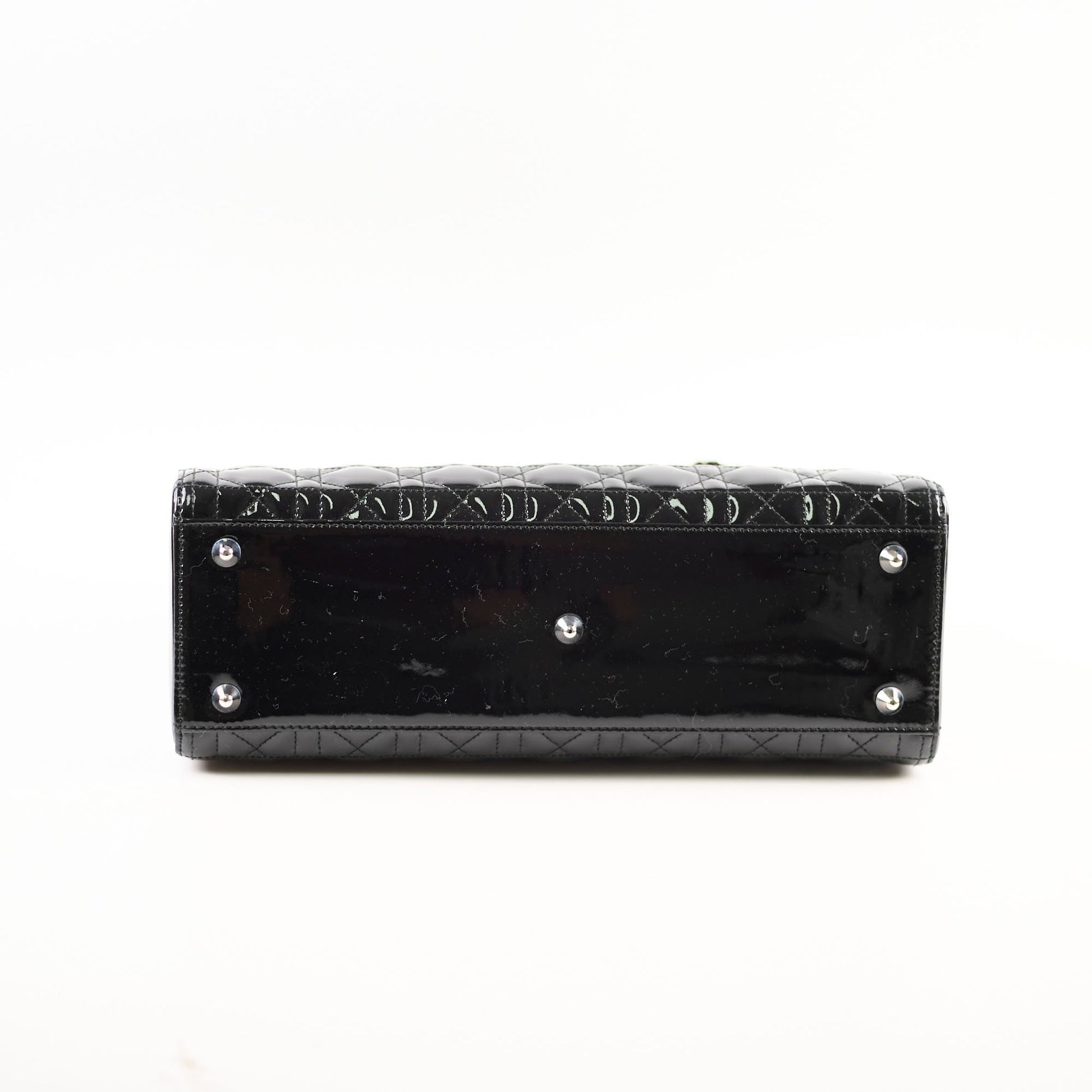 Dior Christian Lady Crossbody Bag Patent Black Large