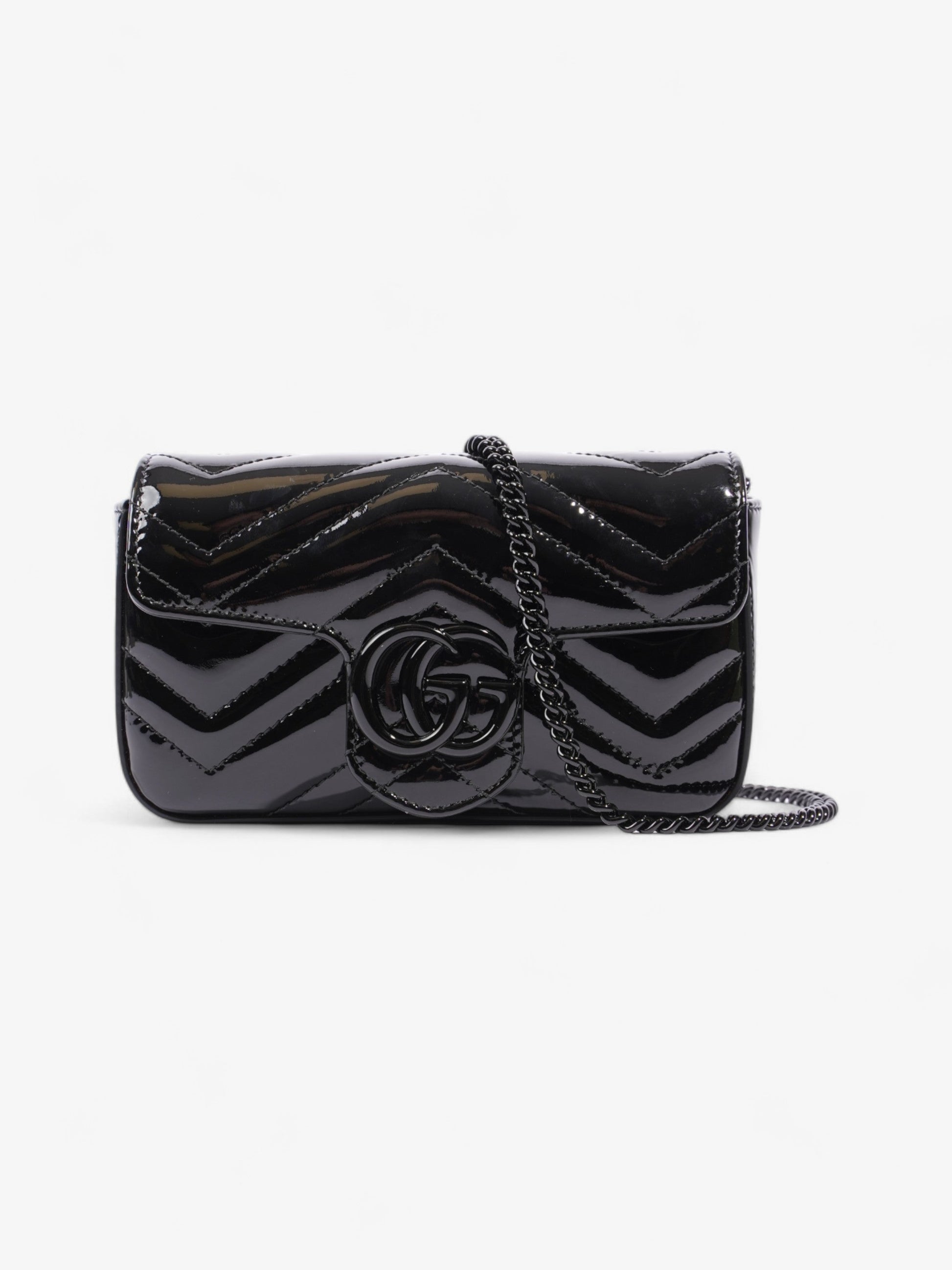 Gucci Marmont Patent Super Crossbody Bag Leather Black