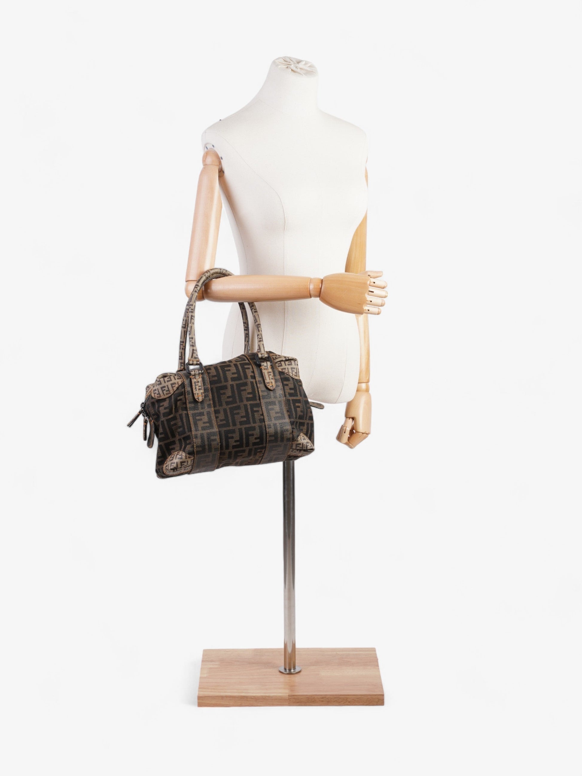Fendi Boston Zucca Shoulder Bag Canvas Brown