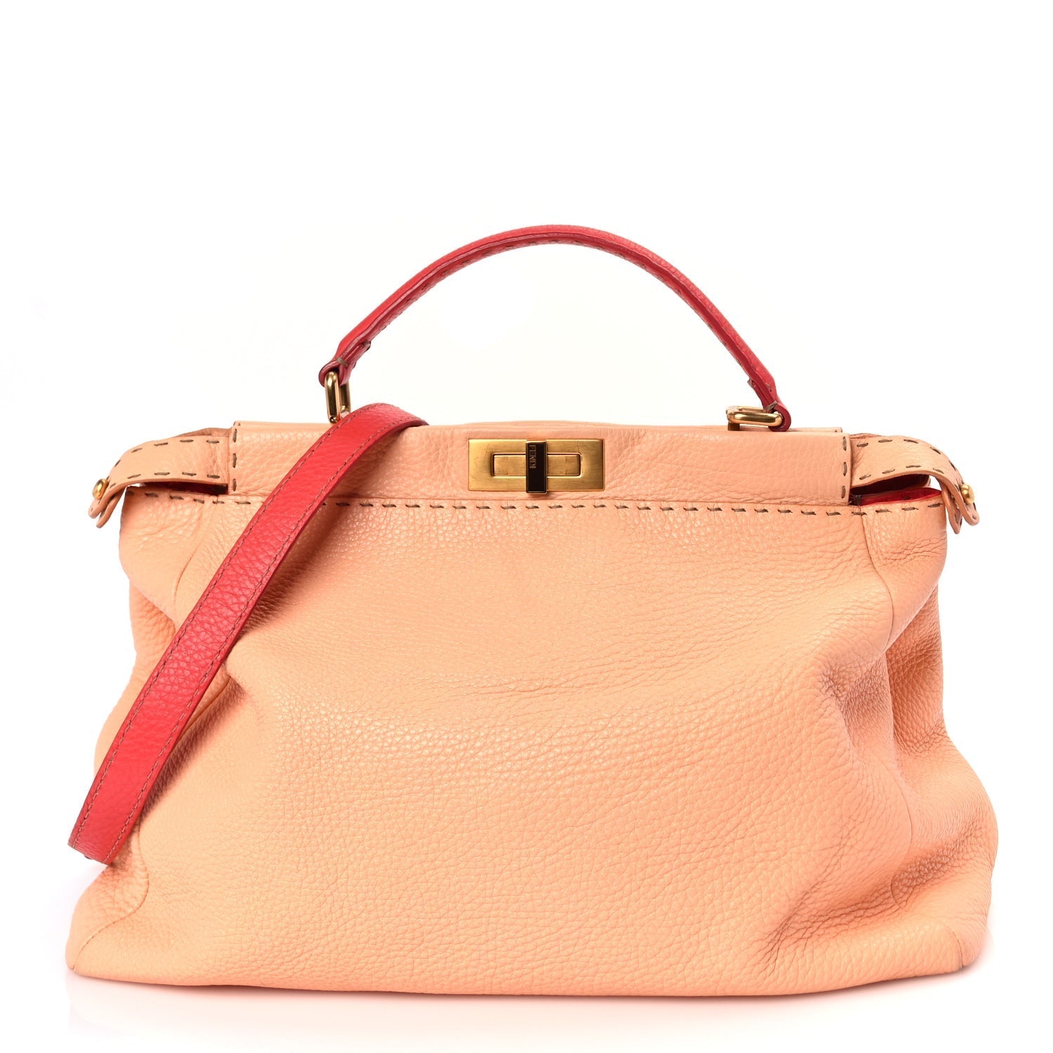 Fendi Handbag Cuoio Romano Selleria Bi-Color Peekaboo Iconic Satchel Leather Red Orange Satchel Bag