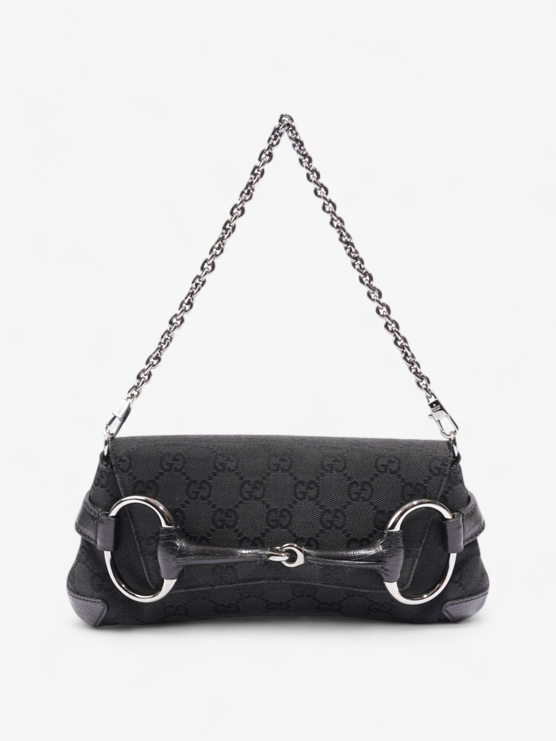Gucci Horsebit Shoulder Bag Canvas Black