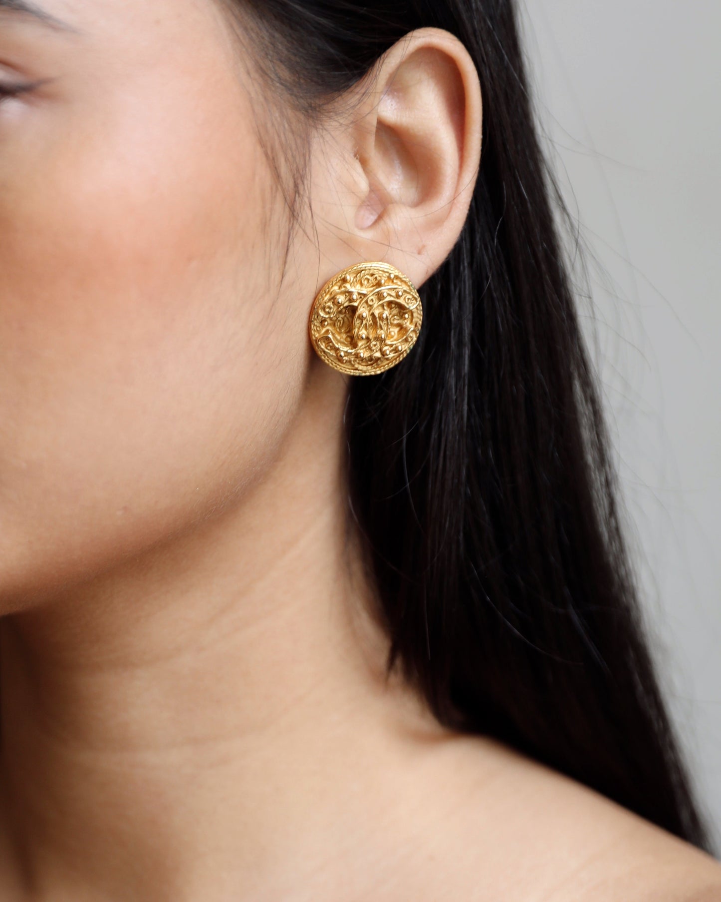 Chanel Coco Mark CC Textured Clip-On Earrings Jewelry