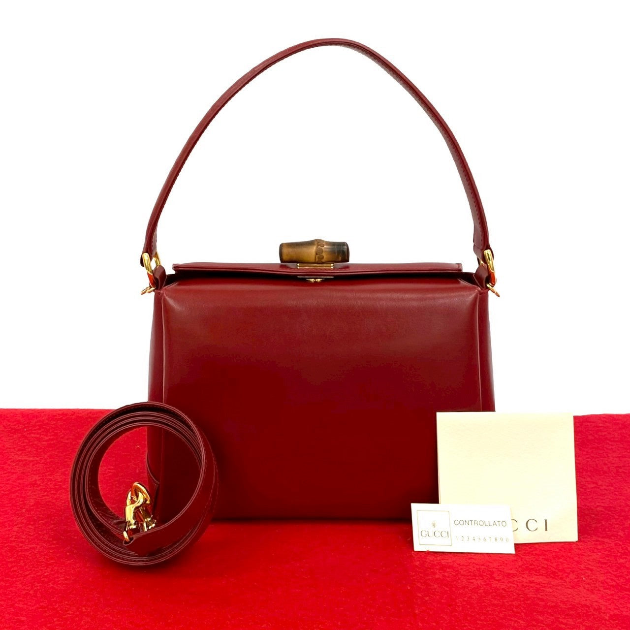 Gucci Bamboo Calf 2Way Handbag Leather Travel Bag