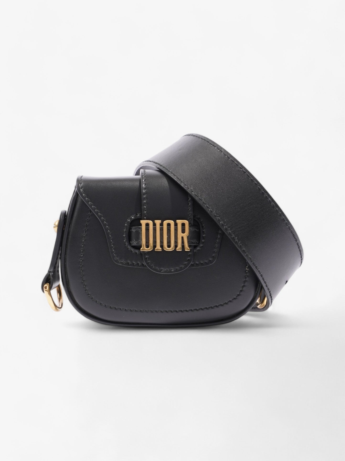 Dior Christian Fence Saddle Bag Calfskin Leather Black Mini Crossbody Bag