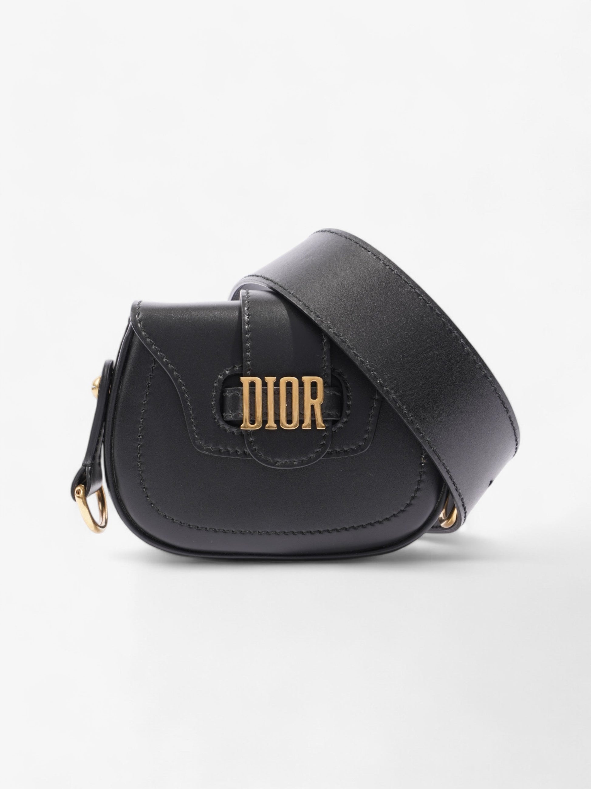 Dior Christian Fence Saddle Bag Calfskin Leather Black Mini Crossbody Bag