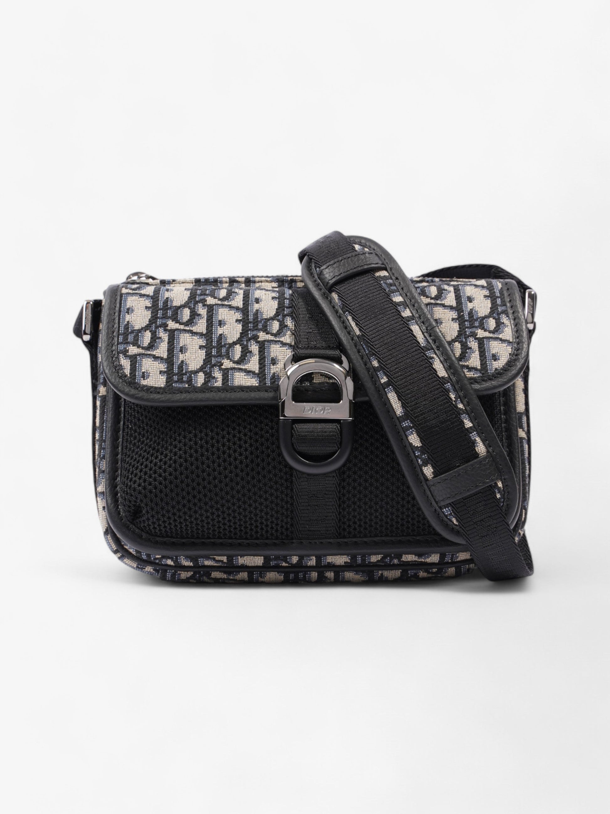Dior Christian Messenger Bag Oblique Cotton Monogram Black Blue