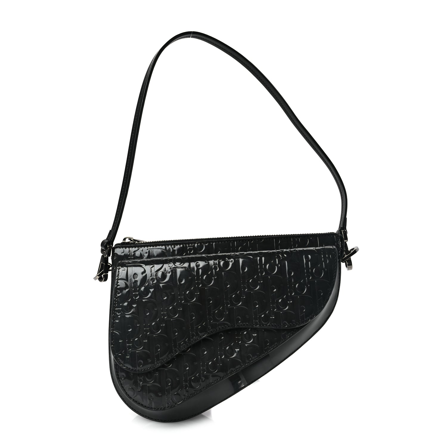 Dior Handbag Christian Oblique Saddle Boxy Bag Leather Patent Black Shoulder Bag