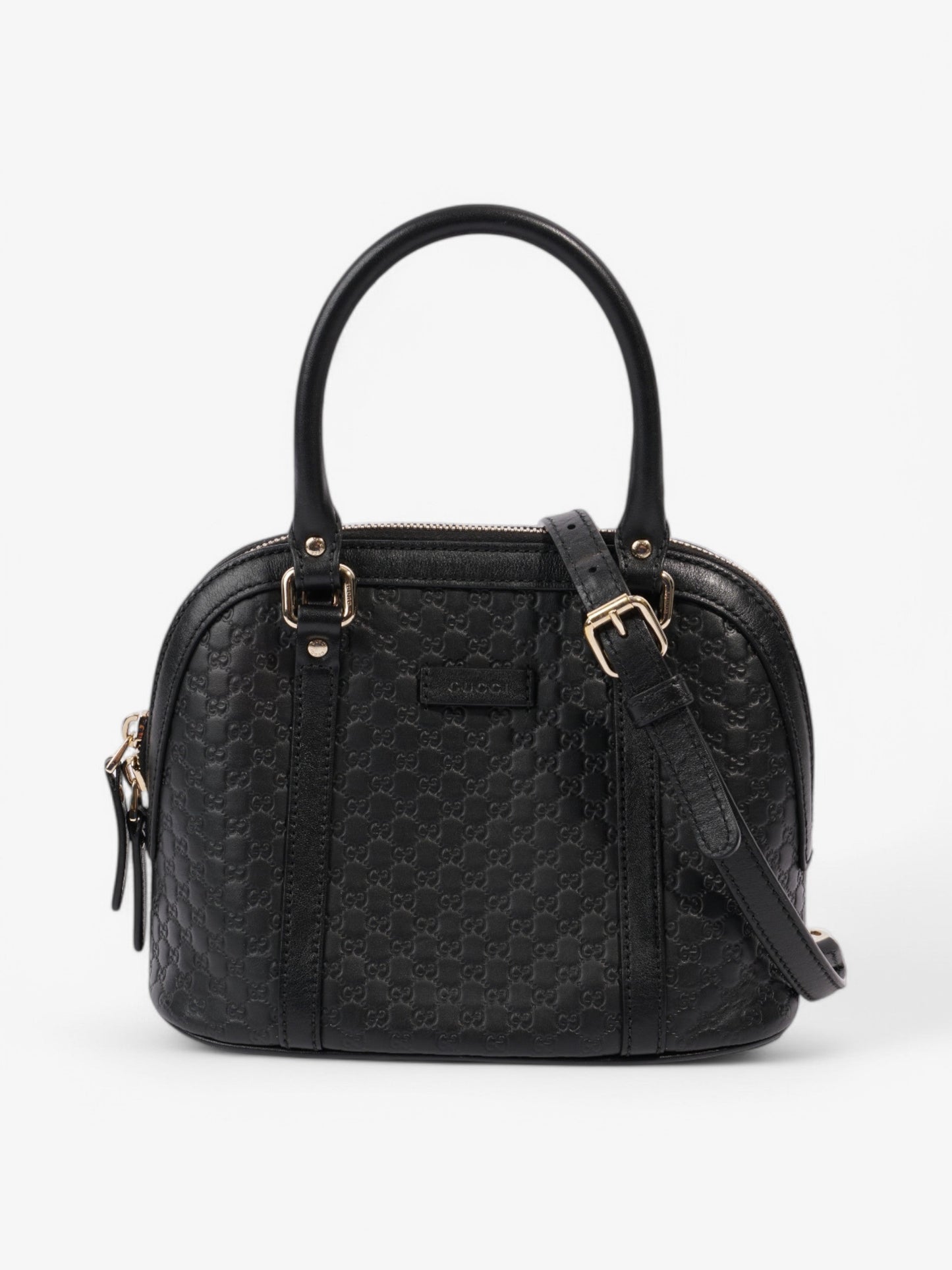 Gucci Microssima Dome Bag Embossed Leather Black Crossbody Bag