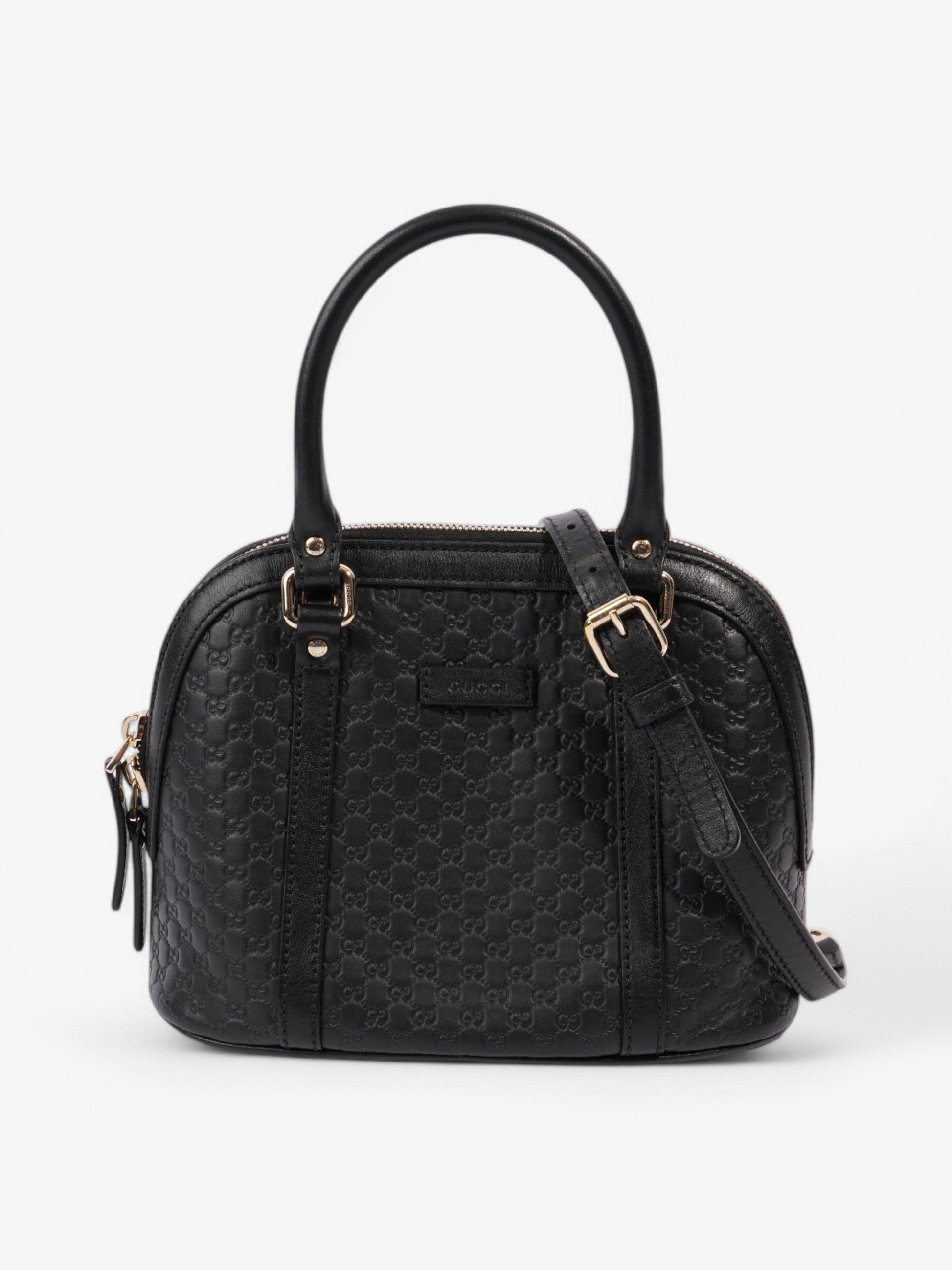 Gucci Microssima Dome Bag Embossed Leather Black Crossbody Bag