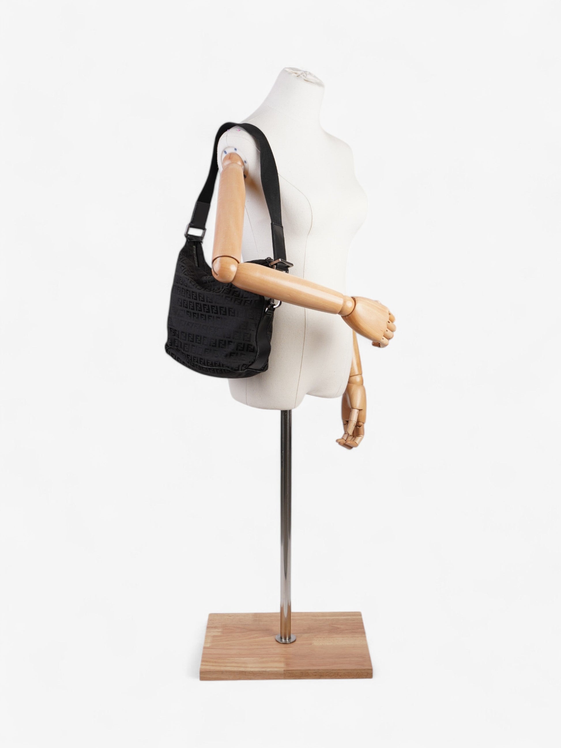 Fendi Zucchino Shoulder Bag Canvas Black