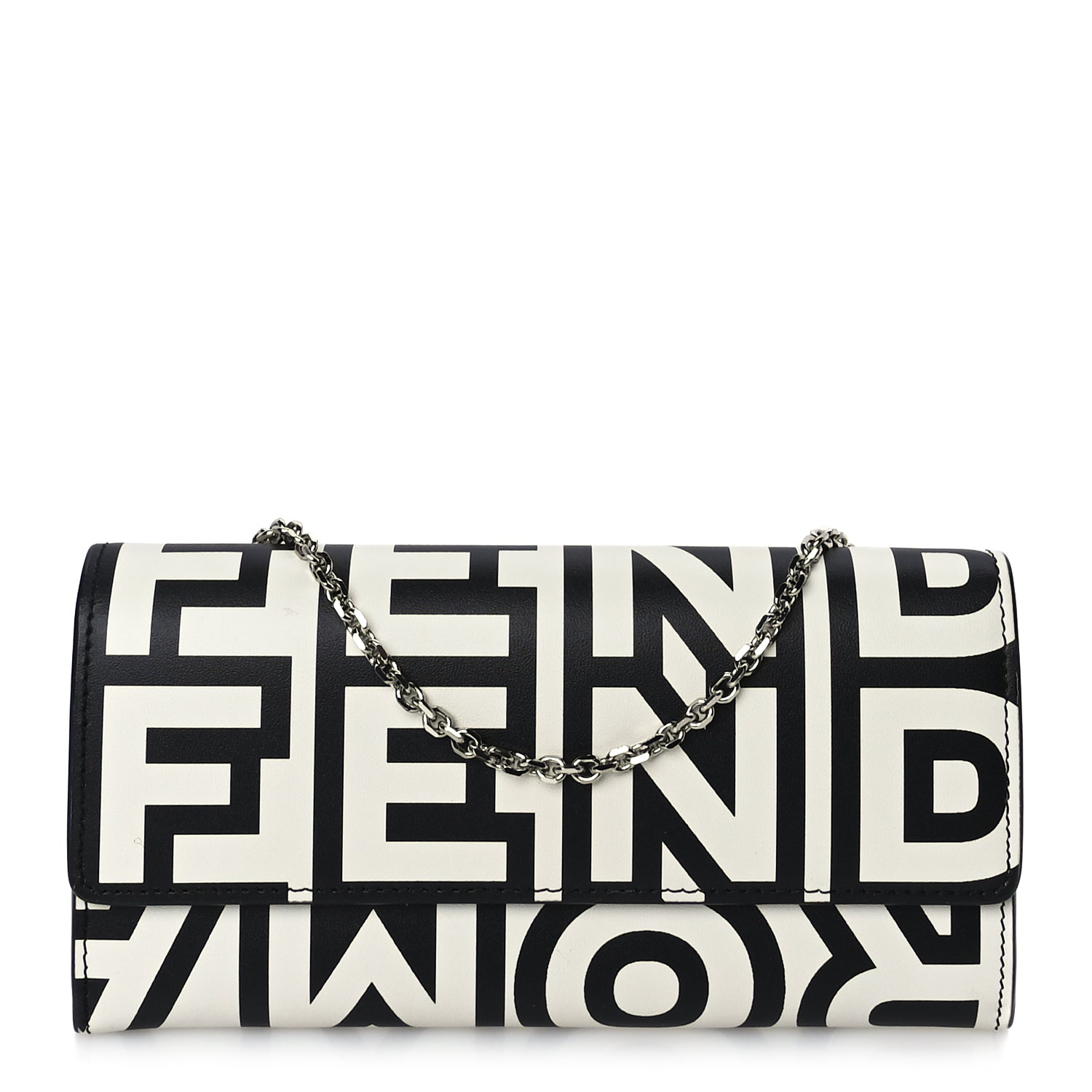 Fendi Handbag X Nappa King Logo Print Continental Wallet Leather Vitello Black Shoulder Bag