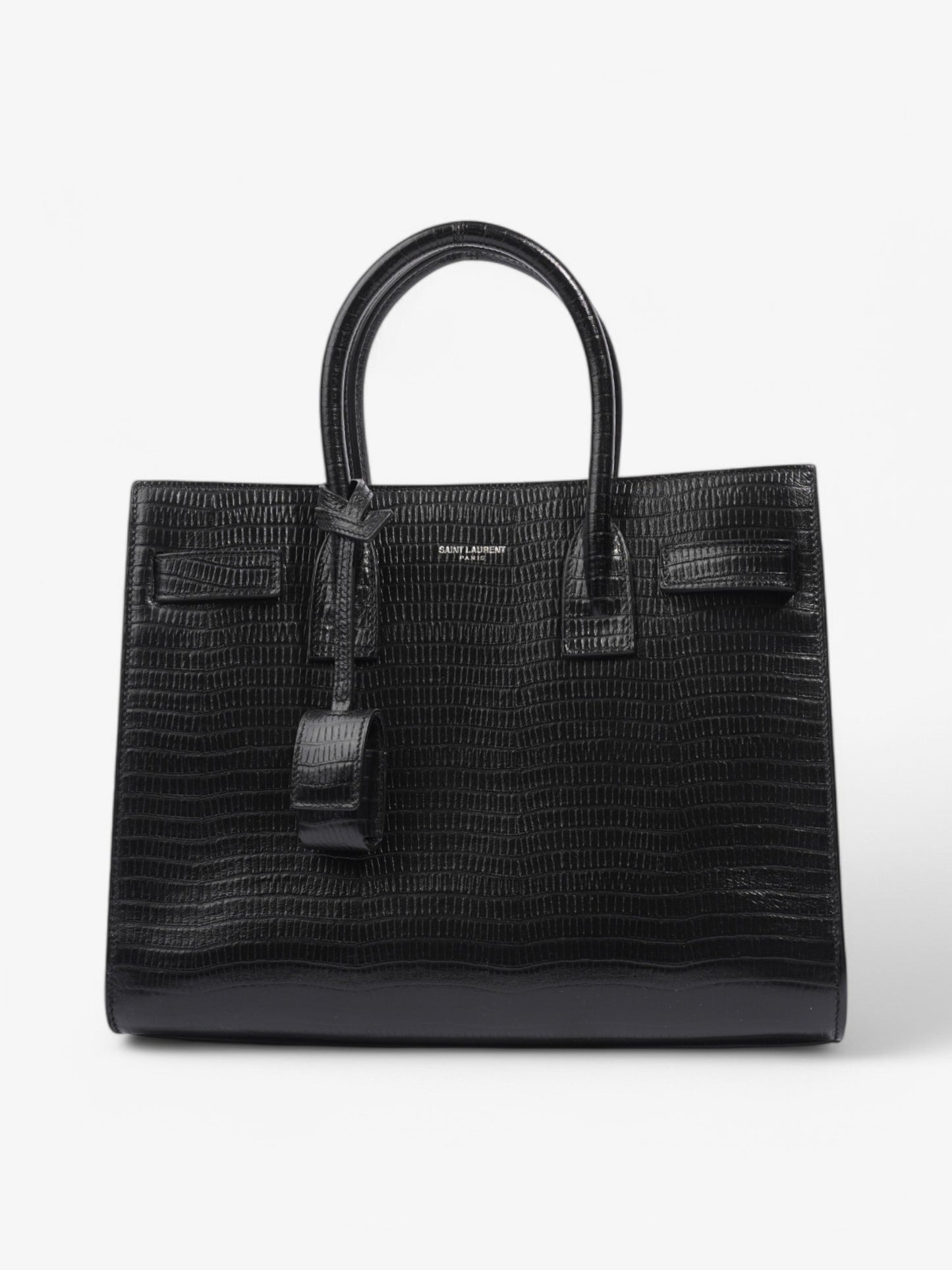 YSL Saint Laurent Sac De Jour Crocodile Handbag Leather Black Small Travel Bag
