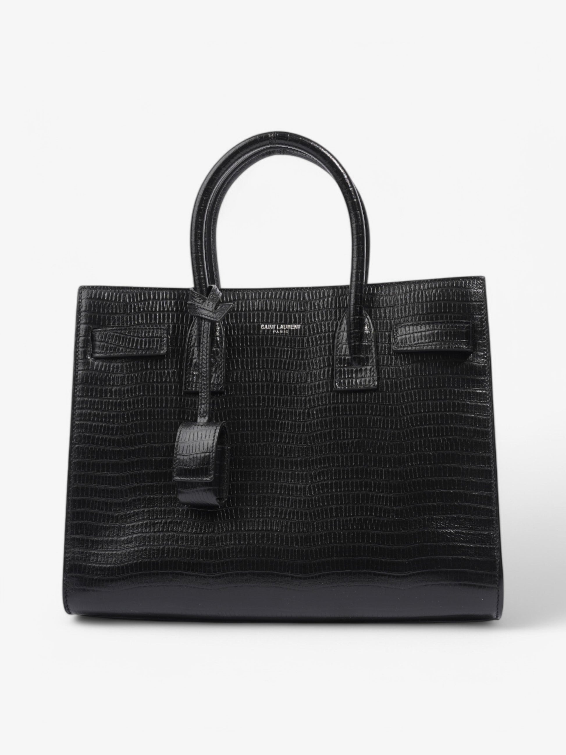YSL Saint Laurent Sac De Jour Crocodile Handbag Leather Black Small Travel Bag