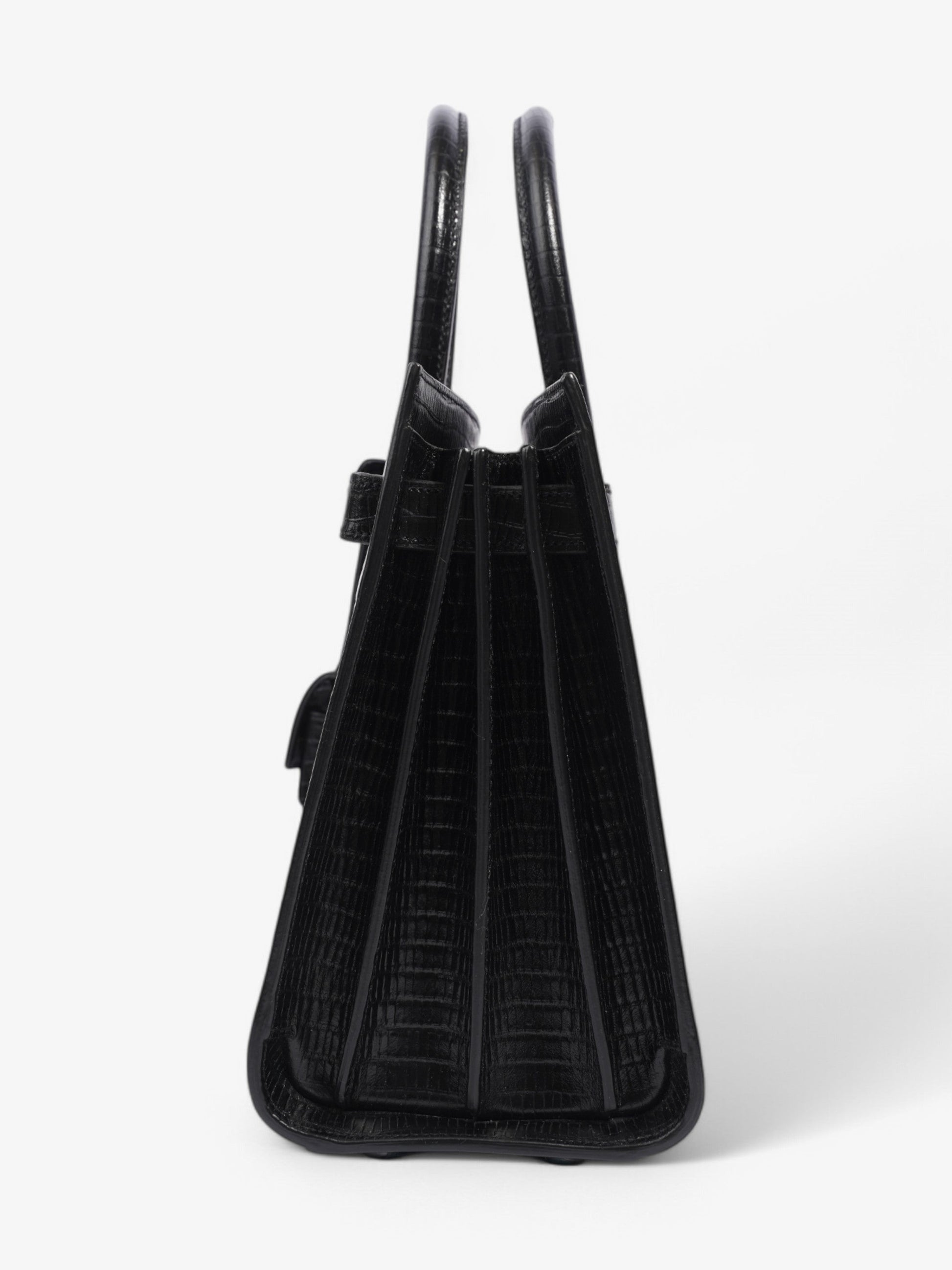 YSL Saint Laurent Sac De Jour Crocodile Handbag Leather Black Small Travel Bag