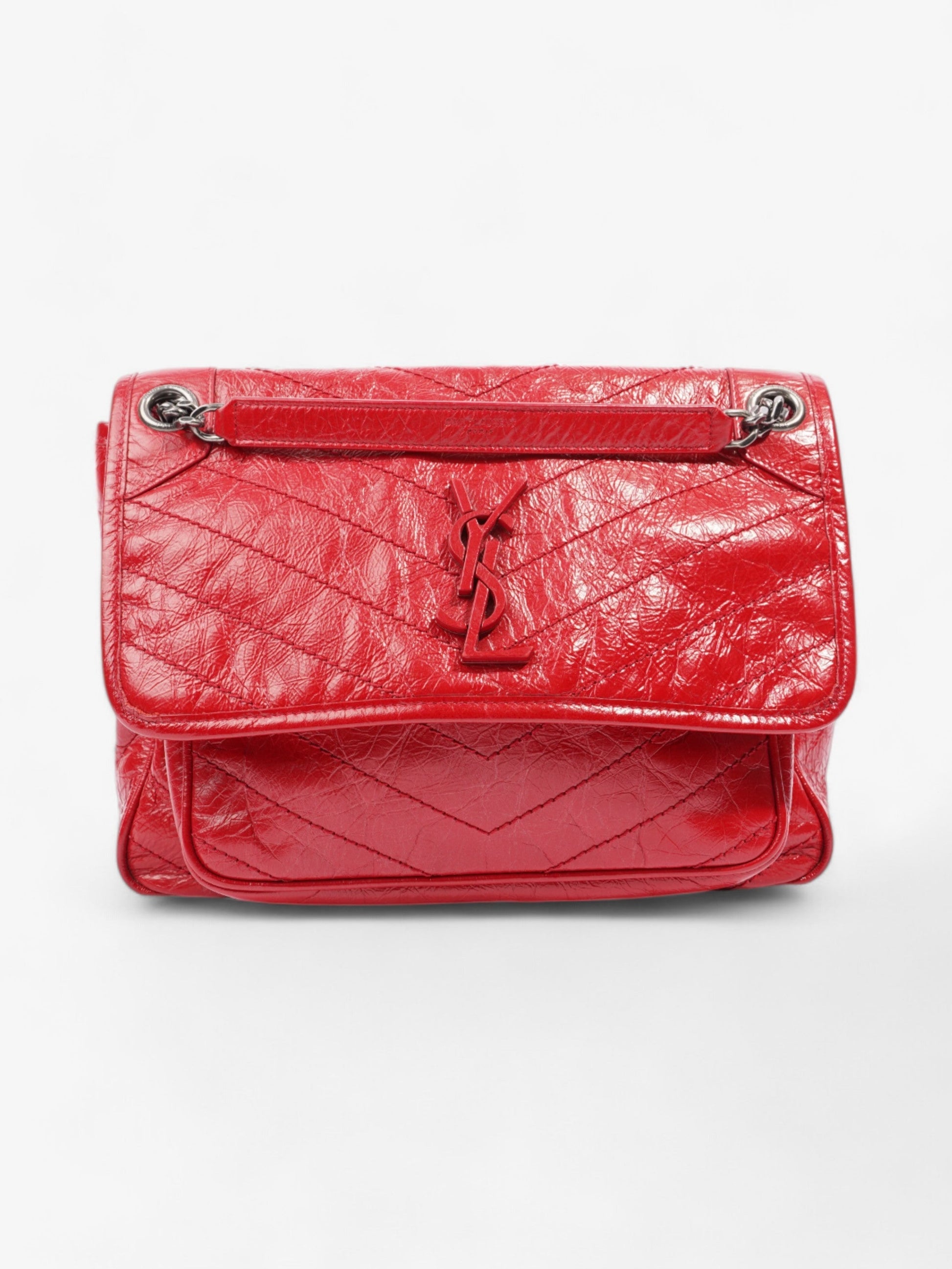 YSL Saint Laurent Niki Calfskin Shoulder Bag Leather Red Medium