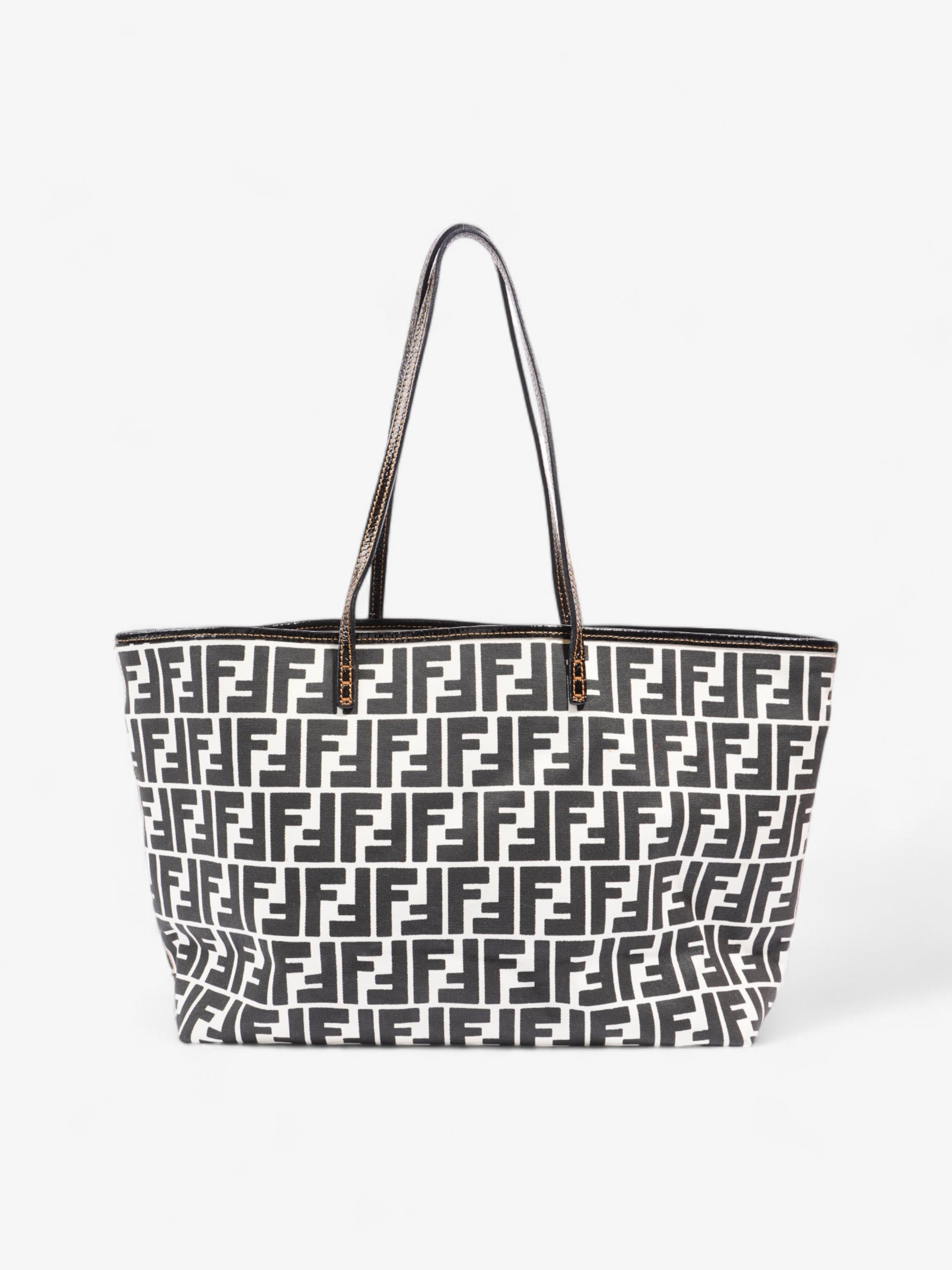 Fendi Ff Roll Tote Canvas Black White Shoulder Bag