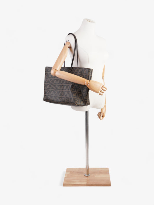 Fendi Zucca Tote Bag Tobacco Canvas Black Shoulder Bag