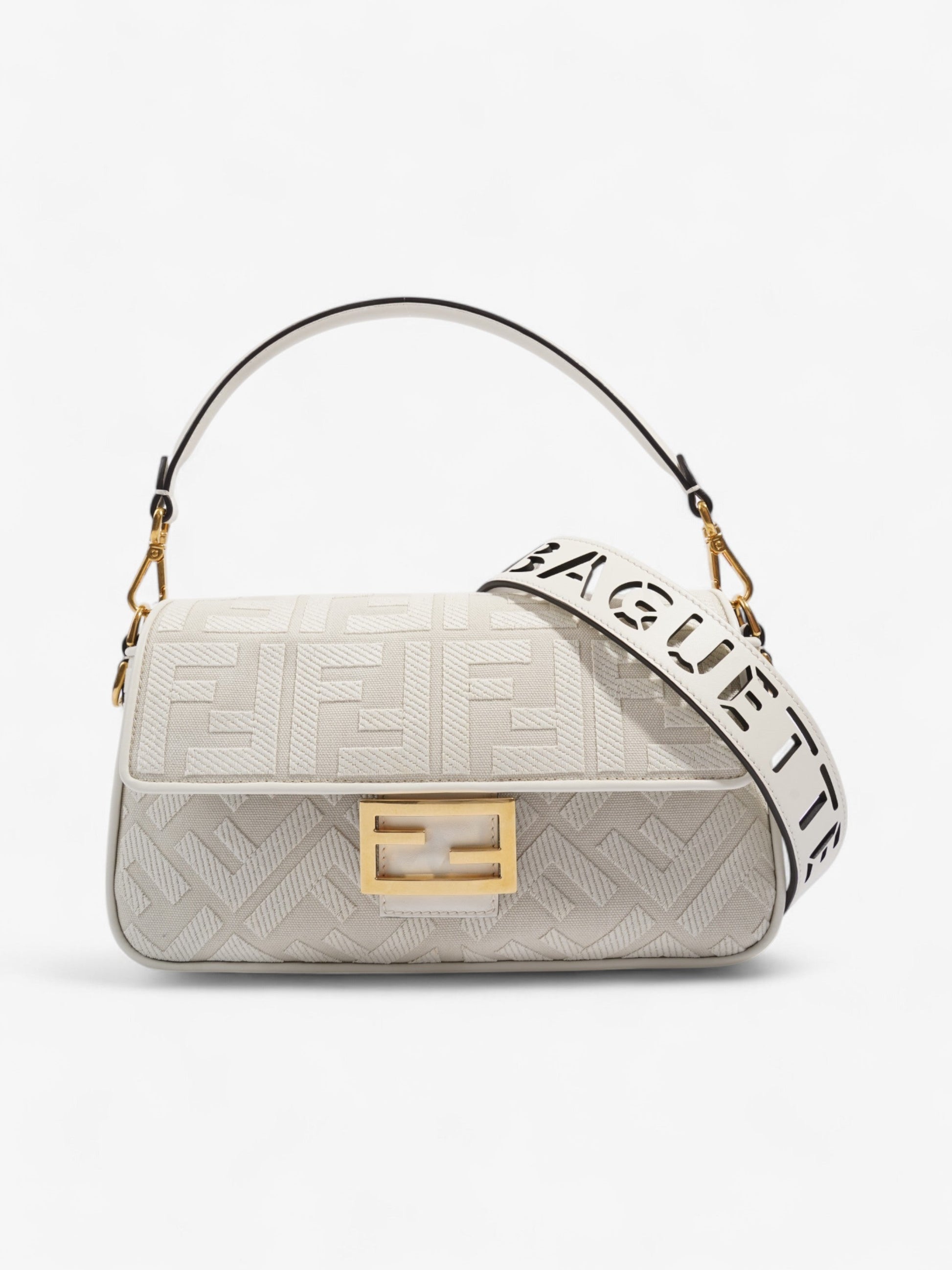 Fendi Baguette Fabric Crossbody Bag White Shoulder Bag