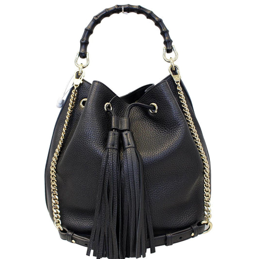 Gucci Miss Bamboo Bucket Shoulder Handbag Leather Black Shoulder Bag