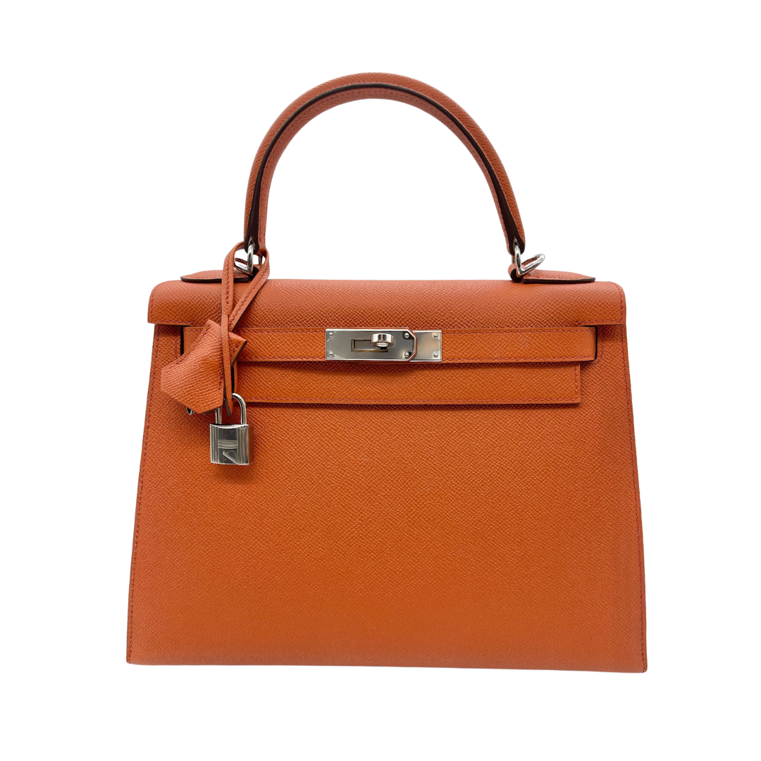 Gucci Hermes Kelly Epsom Potiron Orange Palladium Hardware Travel Bag