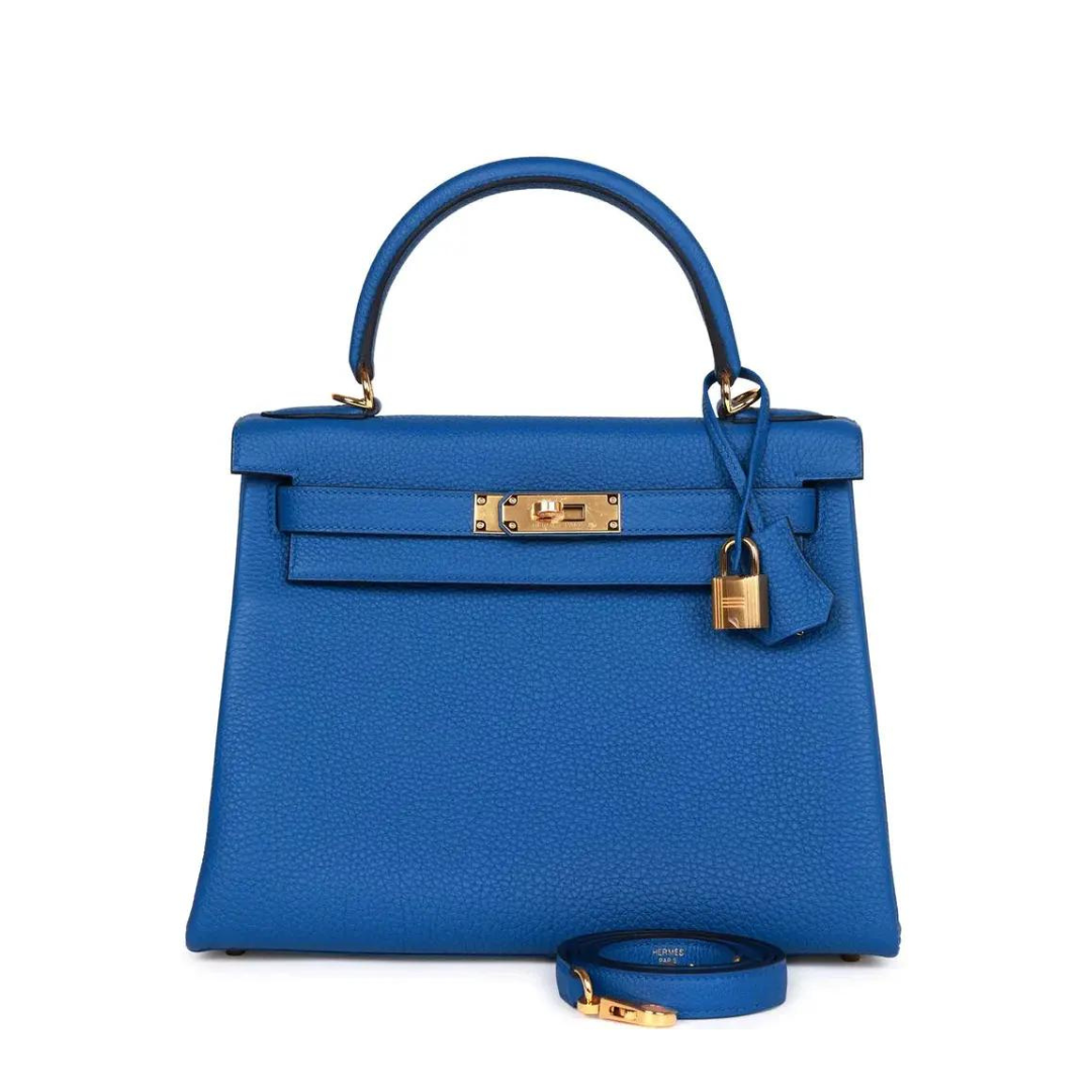 Gucci Hermes Kelly Retourne Togo Bleu France Hardware Gold Travel Bag